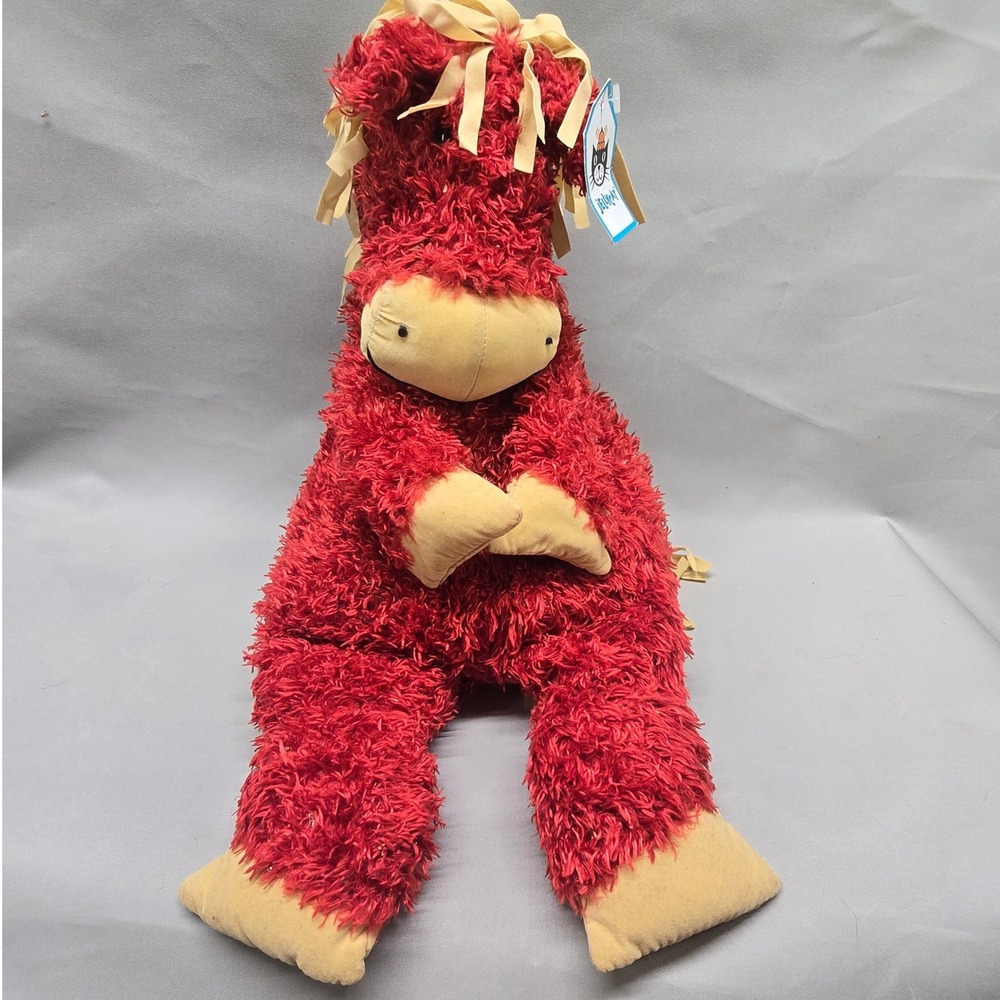 Jellycat Medium Bunglie Horse Plush Red Tan Ribbon Mane BUN6H NWT Retired 15in